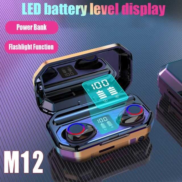 Casti Bluetooth M12 cu baterie mare 1200mAh cu lanternă NOI!