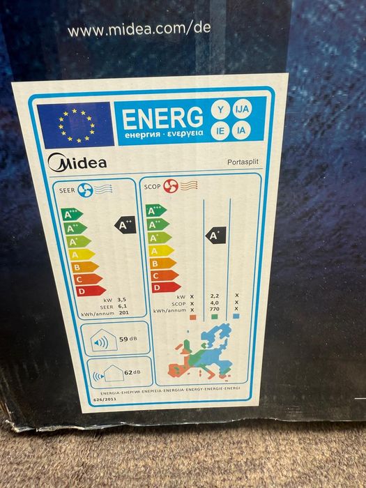 MIDEA 4 în 1/12000 BTU Aparat de aer condiționat mobil silențios split