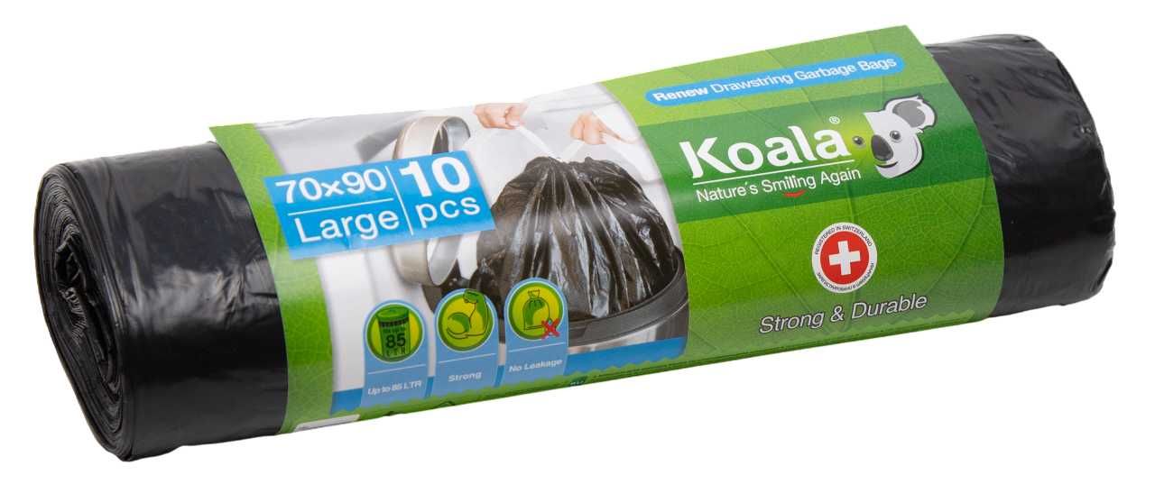 Мусорные пакеты с завязкой Koala 70×90 см, чёрные — 10 шт