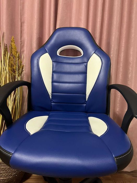 Scaun piele pentru birou, gaming, albastru-alb