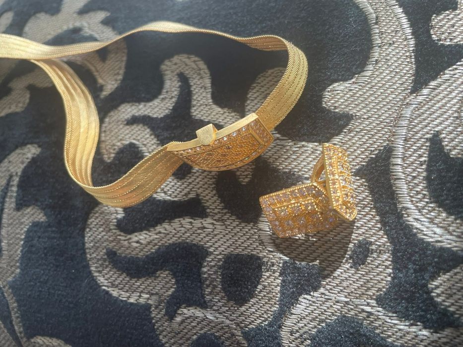 Златен комплект / синджир и обеце / 22к