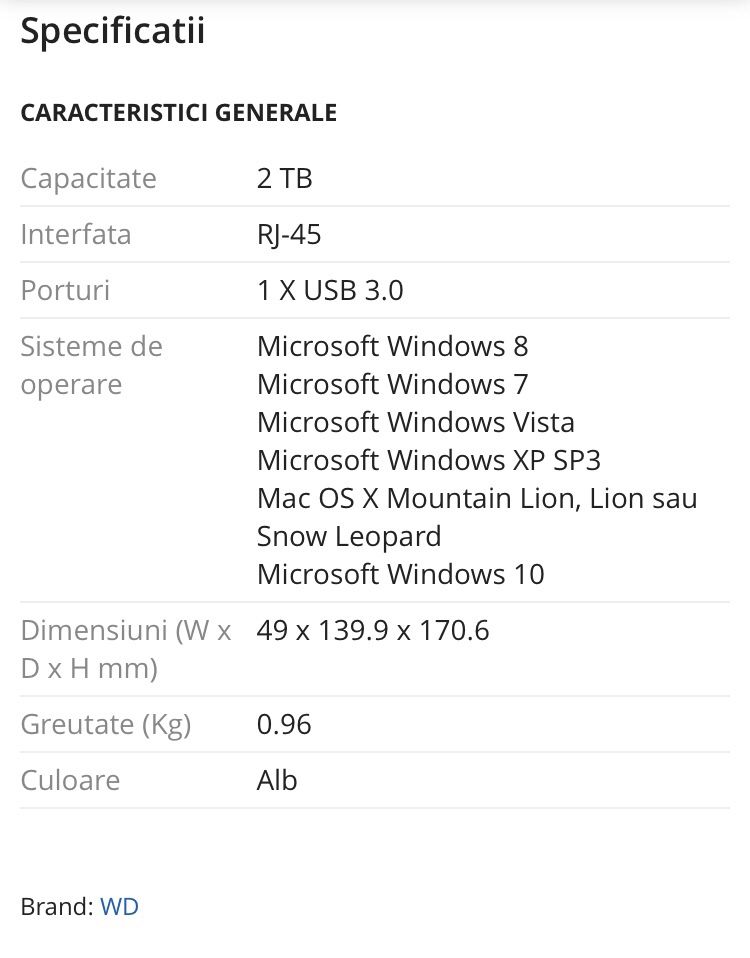 Dispozitiv stocare 2T WD