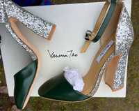 Pantofi piele verzi & glitter argintiu noi Vanessa Lao, 37