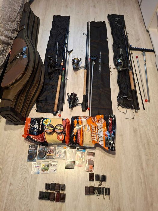 Echipament pescuit complet 6 lansete feeder si  crap, juvelnic, husa