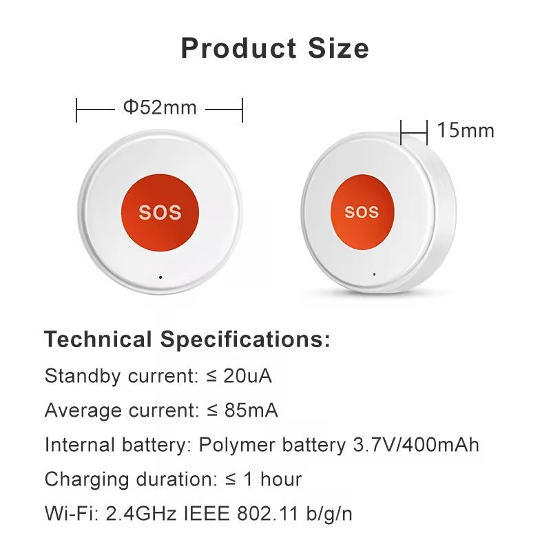Tuya / Smart Life WiFi SOS (паник) бутон за деца, възрастни, охрана