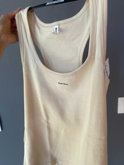 миумиу миу топ потник памук памучен беж бежов miumiu miu тениска летен