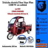 Triciclu NOU electric Thor STAR PLUS cu cabina DE 1200W Agramix
