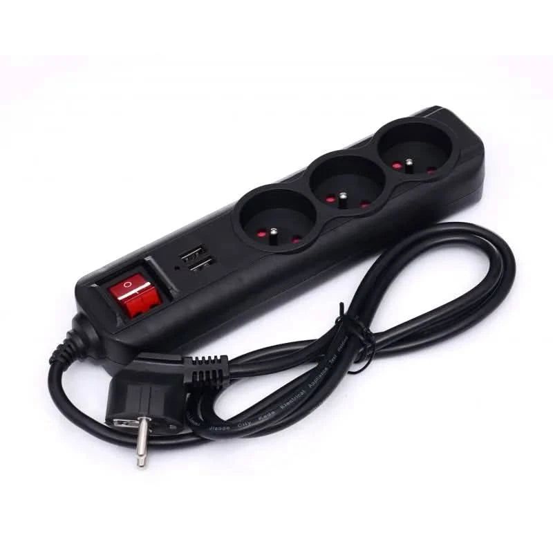 Prelungitor electric cu intrerupator3 prize, 2 mufe USB, 1.5m KD4031