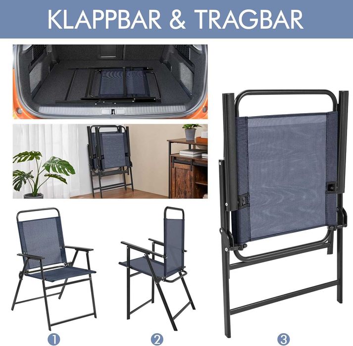 Set 2 scaune gradina pliante, cadru metal |S 592847 Navy Blue(2pcs)