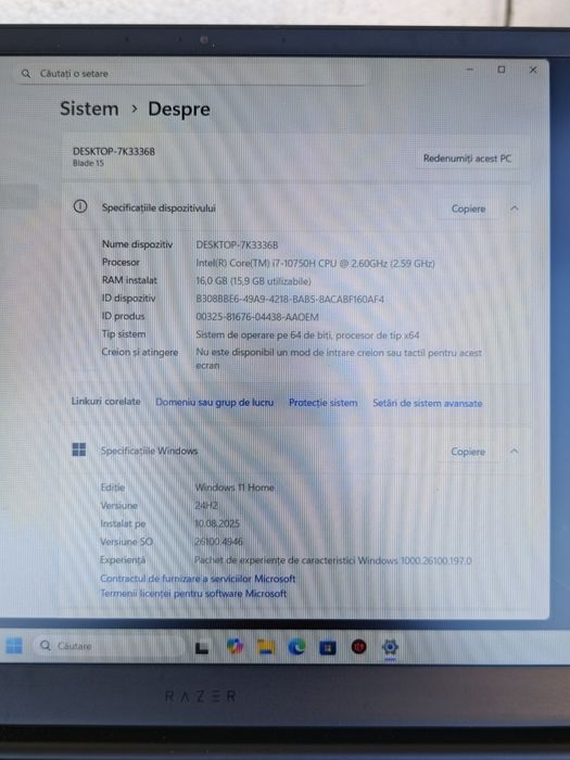 Vând Laptop de gaming Razer Blade 15, perfect pentru jocuri și editare