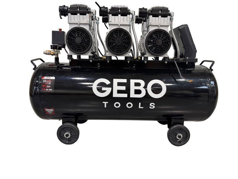 Безшумен компресор с намален шум и без масло 150 л gebo tools