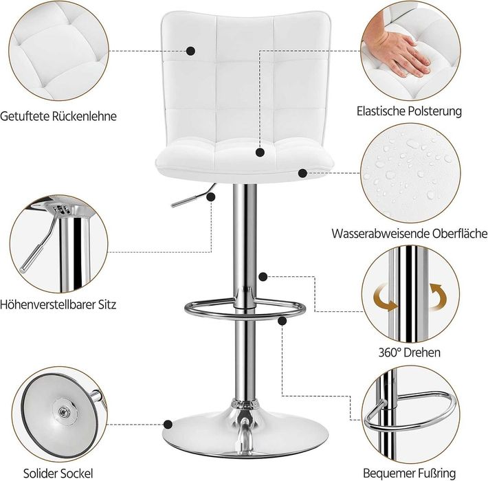 Set 2 scaune bar reglabile, rotative, piele PU |S 614159 White(2pcs)