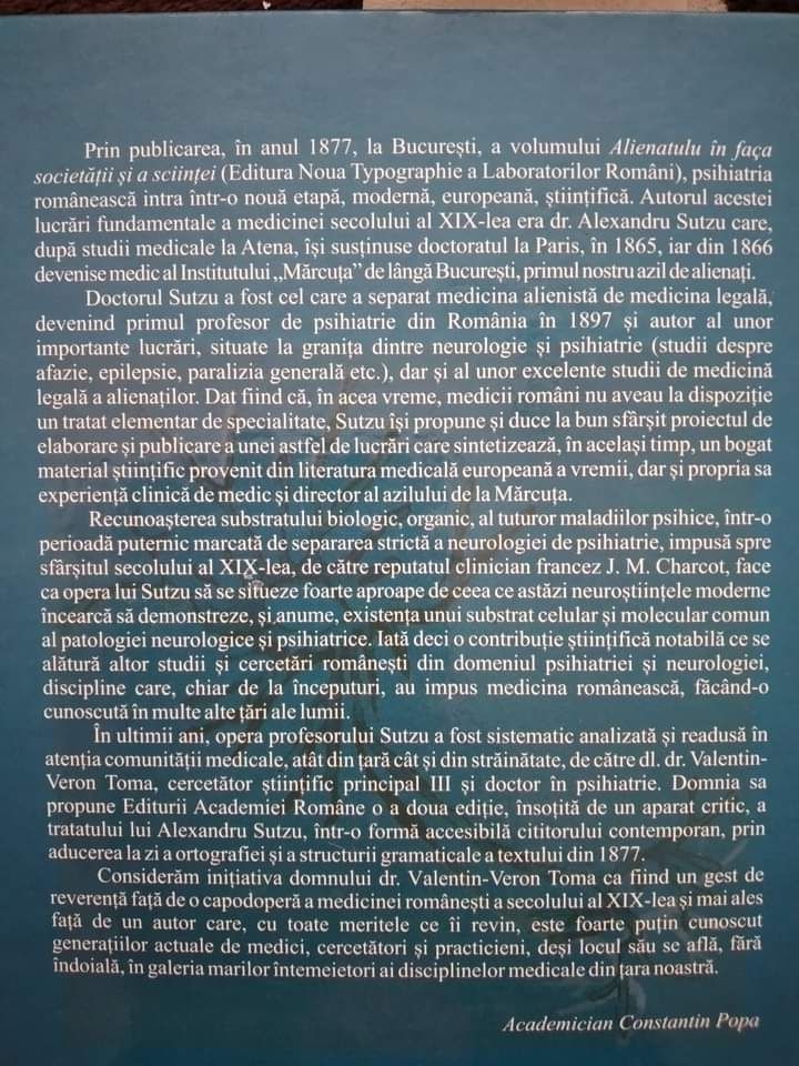 Cartea Alienatul in fața societății si a științei Alexandru Sutzu