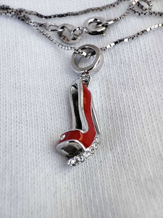 925 Pandantiv pantof cu toc email si swarovski Si Lant Argint