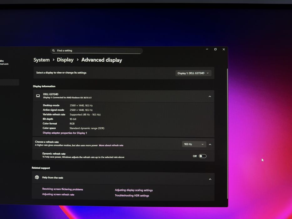 Monitor Gaming DELL G2724D 27inch QHD 165Hz 1ms