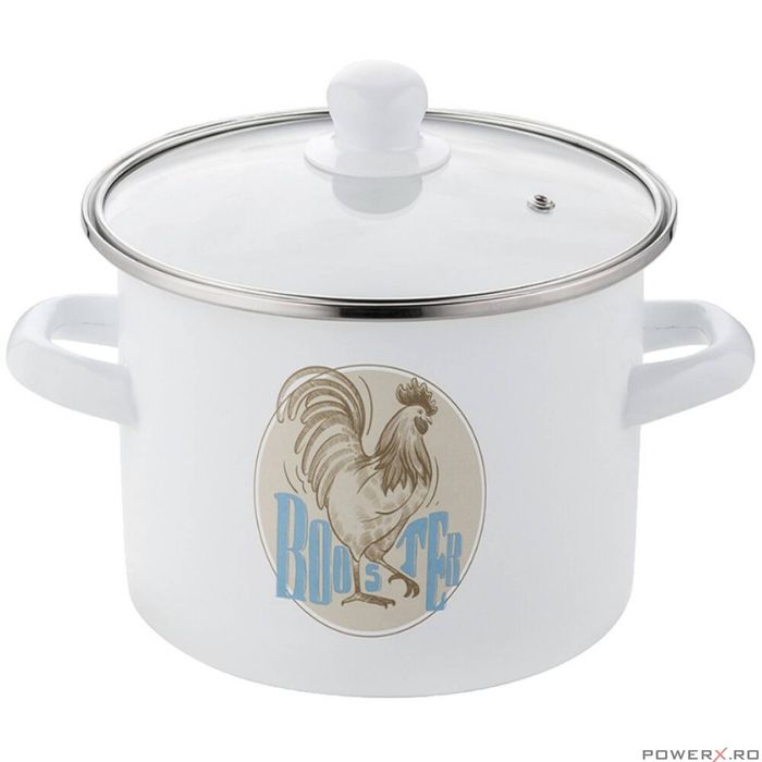 Oala din otel emailata, alb lucios, cu capac, 20cm, 4.2l, Kogut,