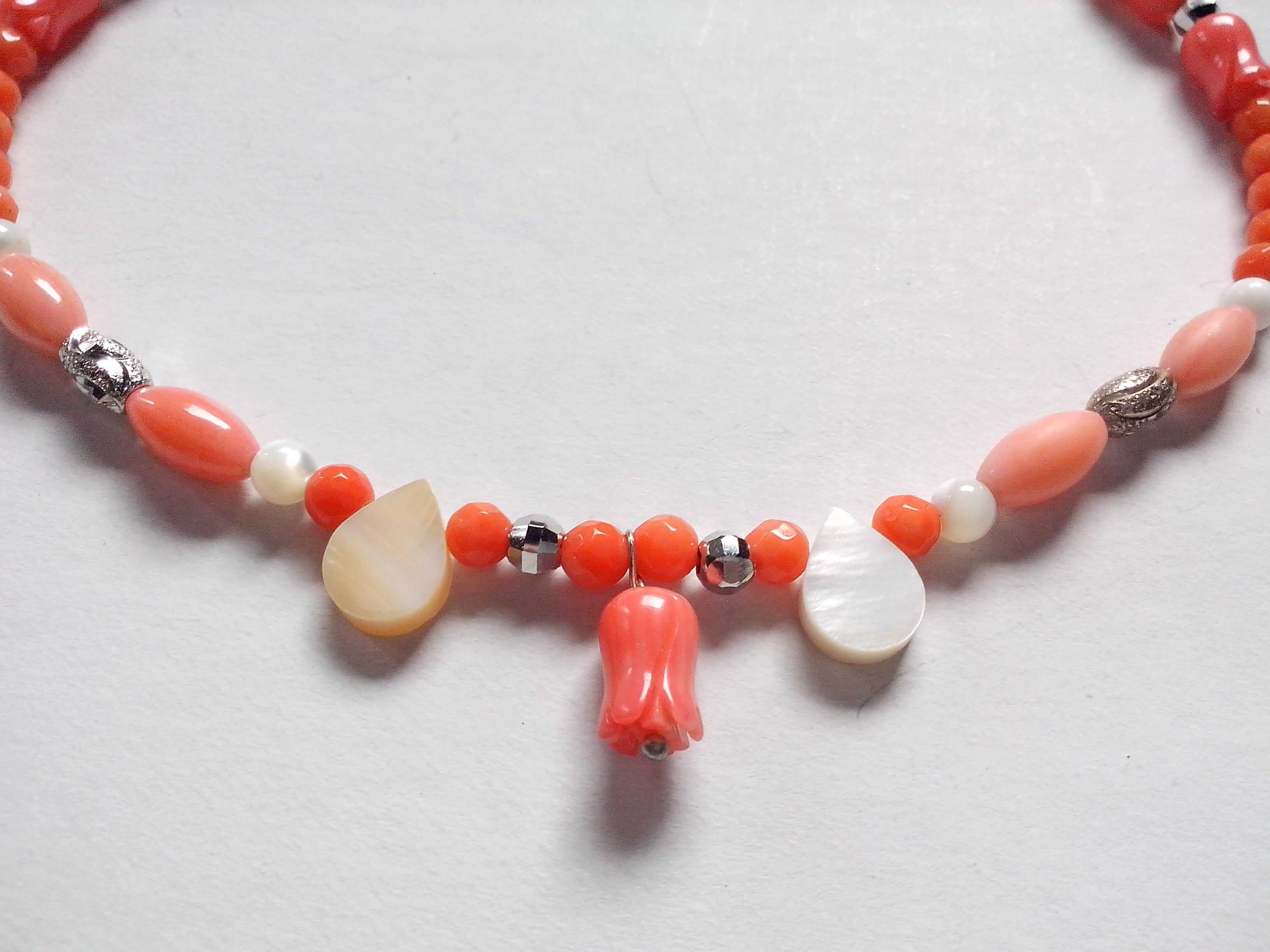 set argint,coral si sidef natural,colier si cercei,fin,delicat