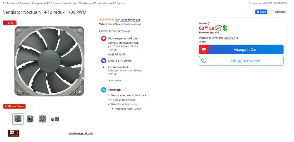 Ventilator Noctua NF-P12 redux 1700 PWM