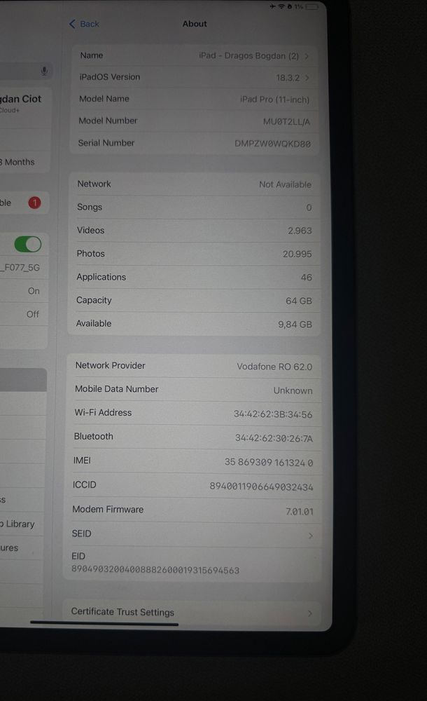 Ipad pro 11 inch Cellular 64gb space grey