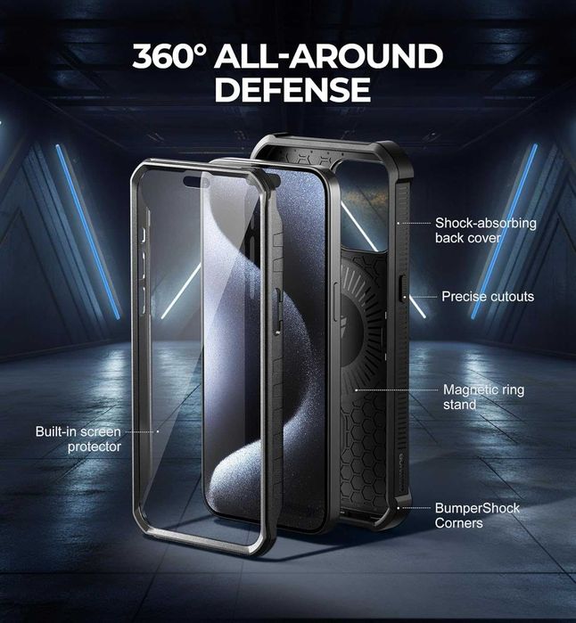 Калъф Dexnor за iPhone 15 Pro Max Съвместим с MagSafe, стойка, черен