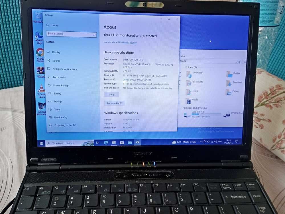 Лаптоп Sony Vaio VGN SZ680, Отличен, 13.3 инча