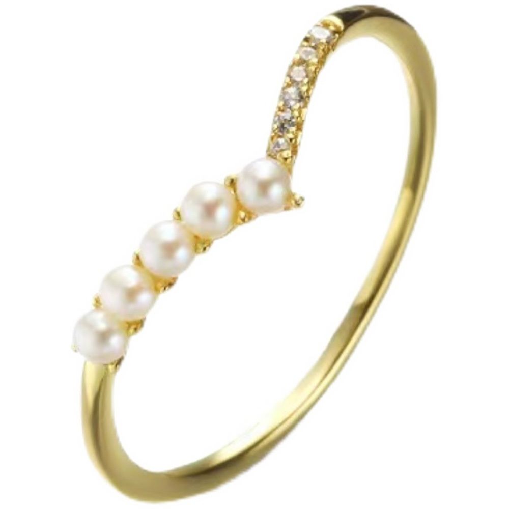 Inel din argint placat aur roz de 14ct model "V" cu perle și zirconia