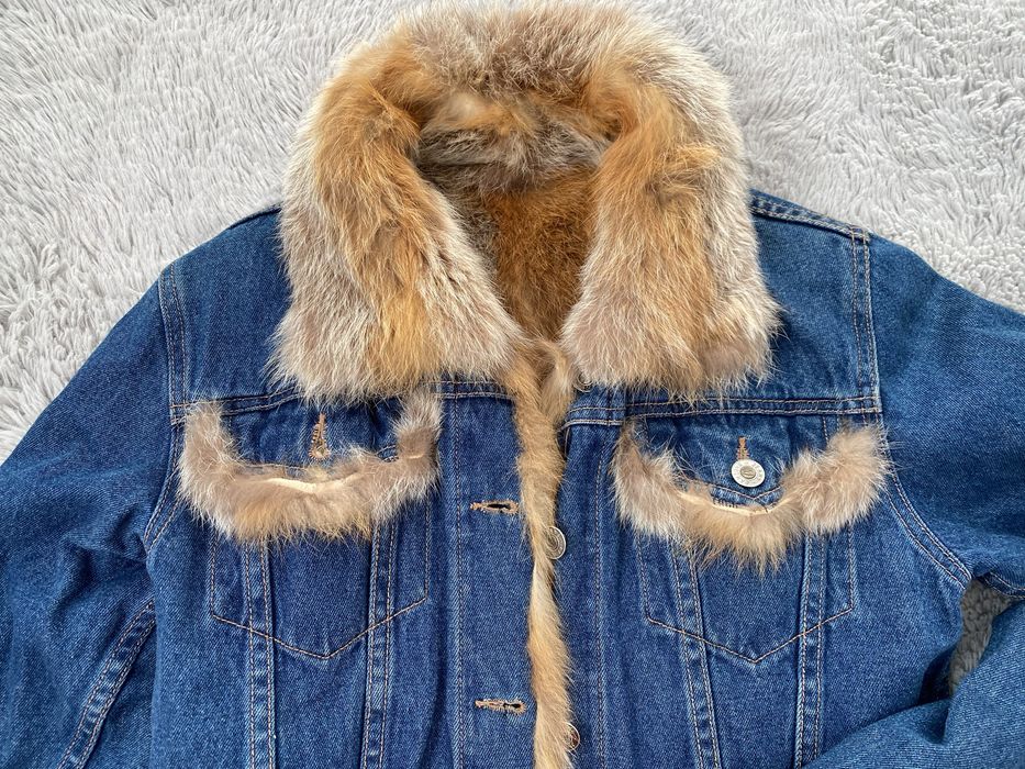 Дънково яке с естествен косъм лисица 36 XS S