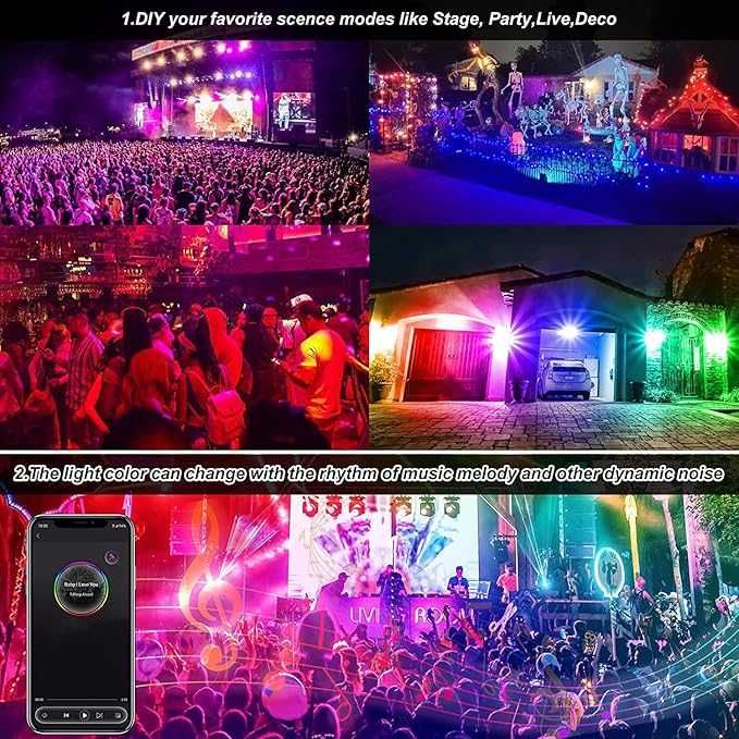 Projector LED RGB Bluetooth,WiFi T-SUNUS în aer liber 100 W
