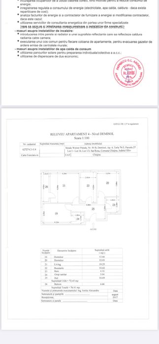 Apartament 3 camere Demisol, str Weiner Palada