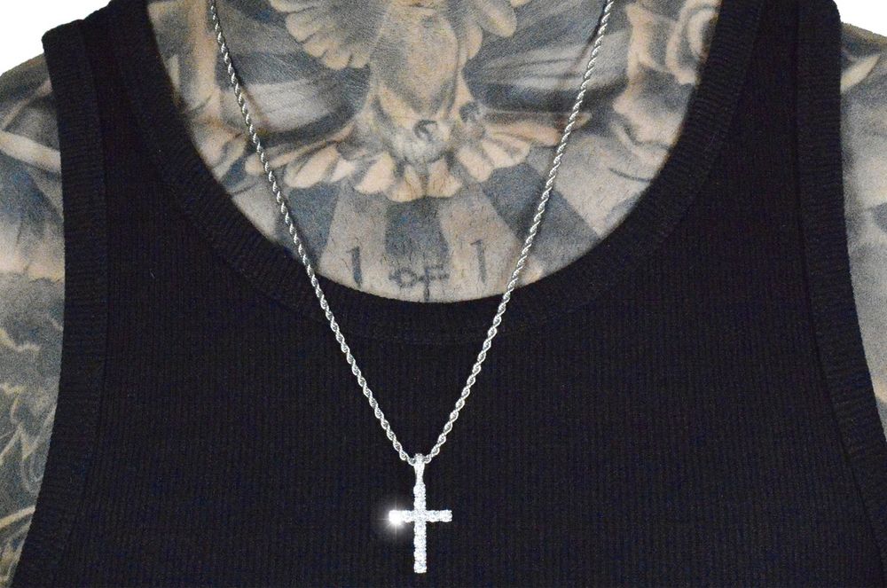 Lant / Colier rope argintiu cu cruce otel inoxidabil