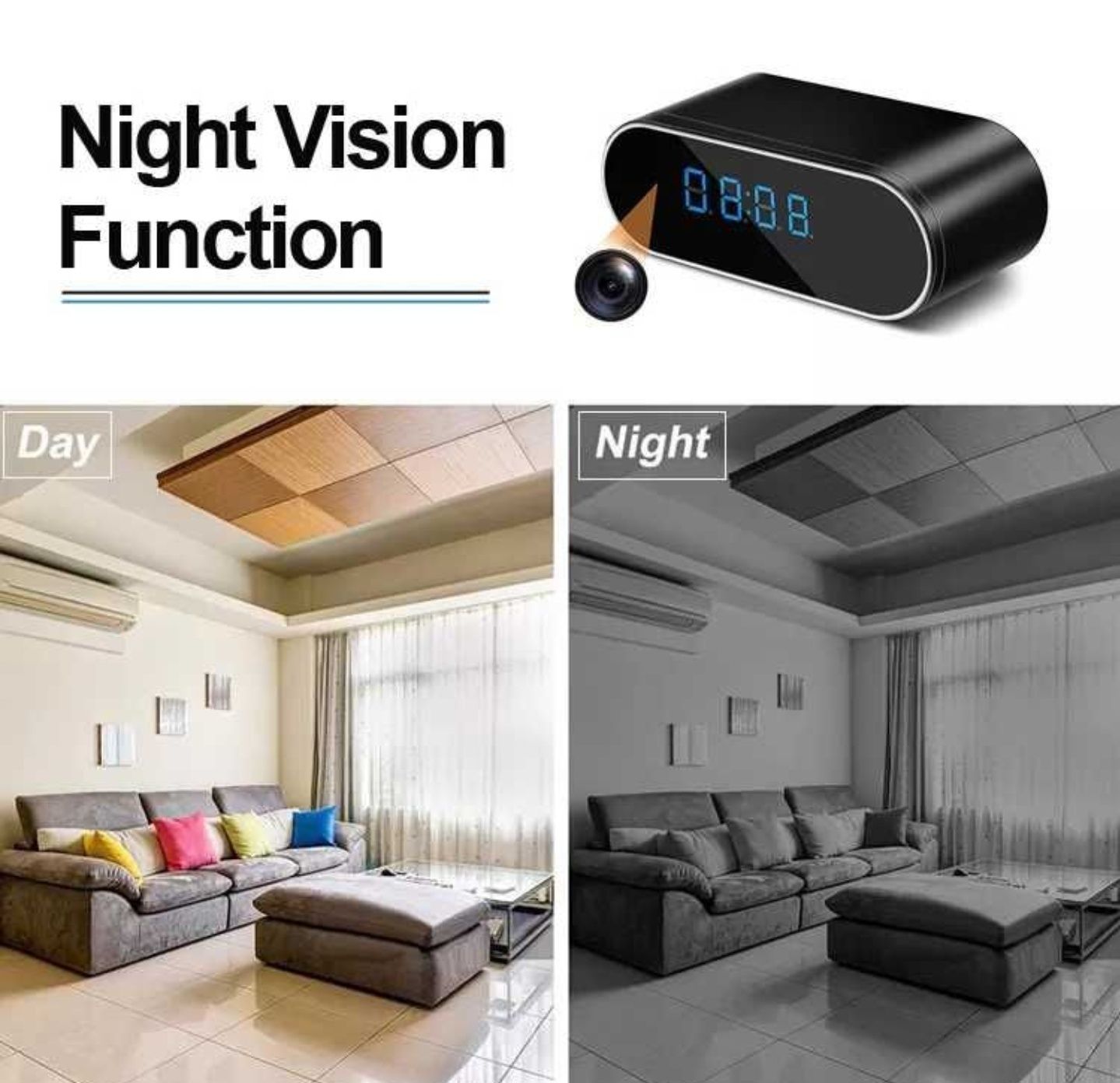 Скрита камера LED Часовник FHD, шпионска камера WI-FI нощно виждане