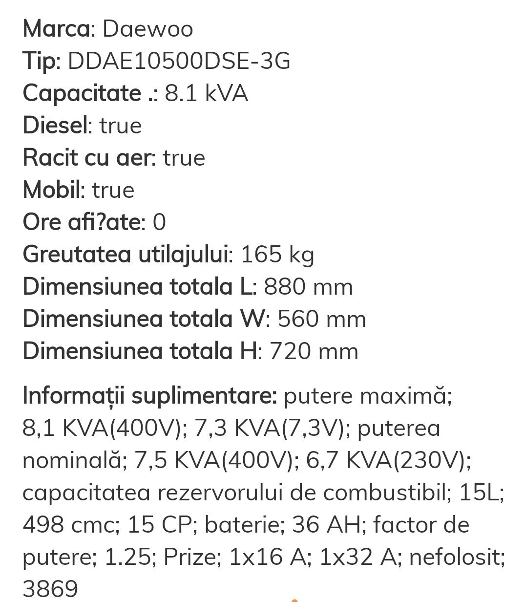 Generator Daewoo  tip: DDAE 10500DSE-3G