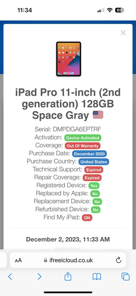 ipad pro 11”  A2228