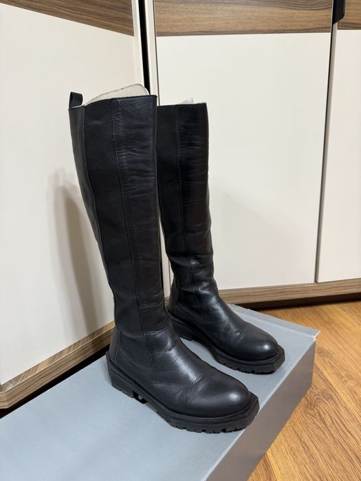 Дамски ежедневни тренд ботуши от черна естествена кожа