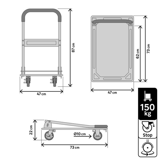 Carucior Platforma Pliabil 150kg Transport Electrocasnic Cutii Butoaie