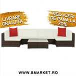 Set mobilier de gradina/terasa canapea/coltar 7 piese Maro Ratan NOU