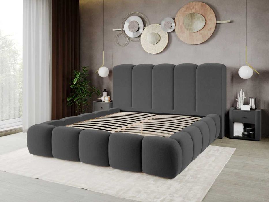 Pat Tapitat Noel Gri Inchis - Velluto 19 cu somiera fixa