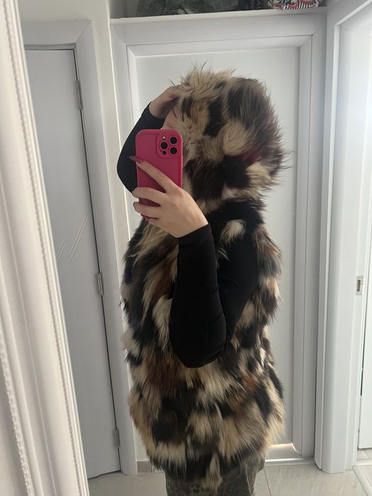 Елек от естествен косъм на сребърна лисица