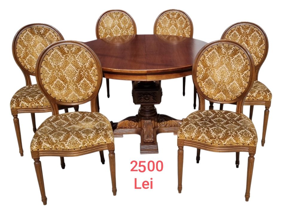 MASA ext pentru 6 sau 8 persoane și 6 SCAUNE din Lemn Masiv