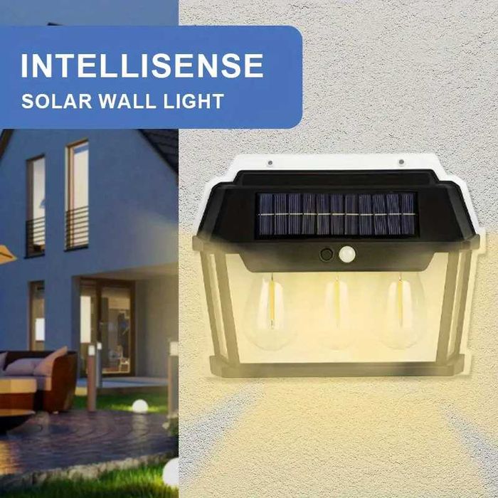 Соларна Стенна лампа с 3 LED крушки 38w