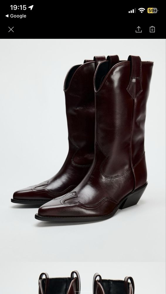 Zara кожени каубойски ботуши