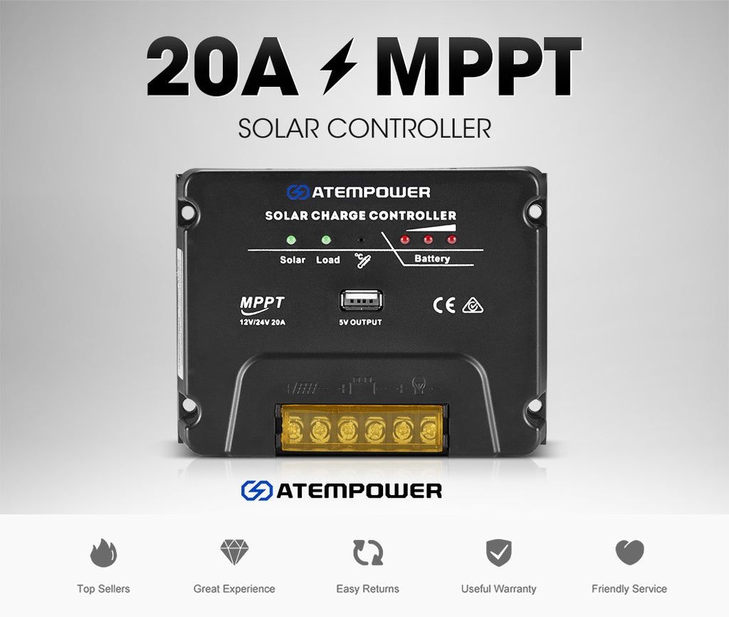 Контроллер заряда ATEMPOWER 20A 12V/24V MPPT