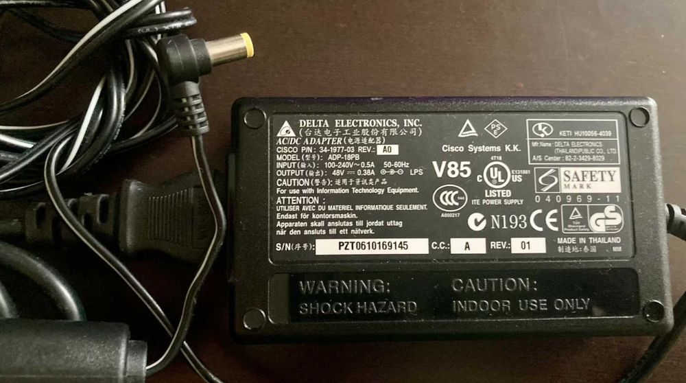 Alimentator Cisco Aironet 34-1977-03 48V 0.38A DELTA Electronics