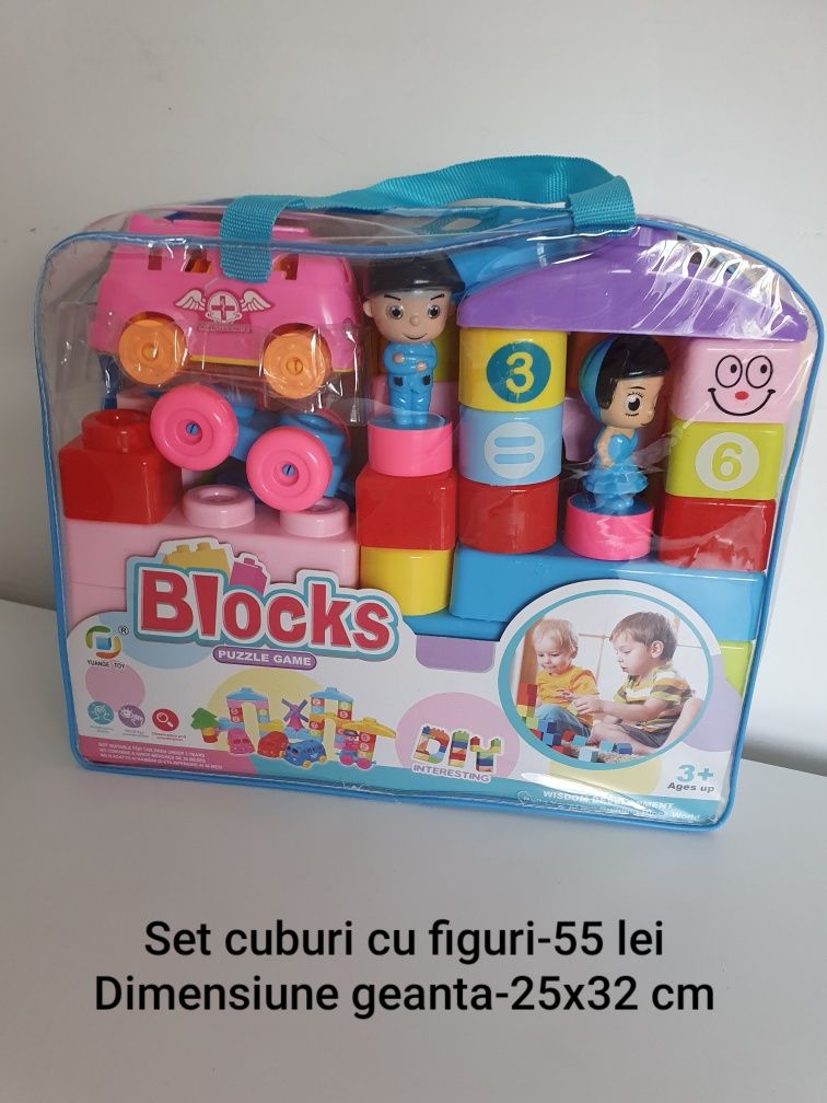 Jucarie set geanta cuburi cu figurine si cifre