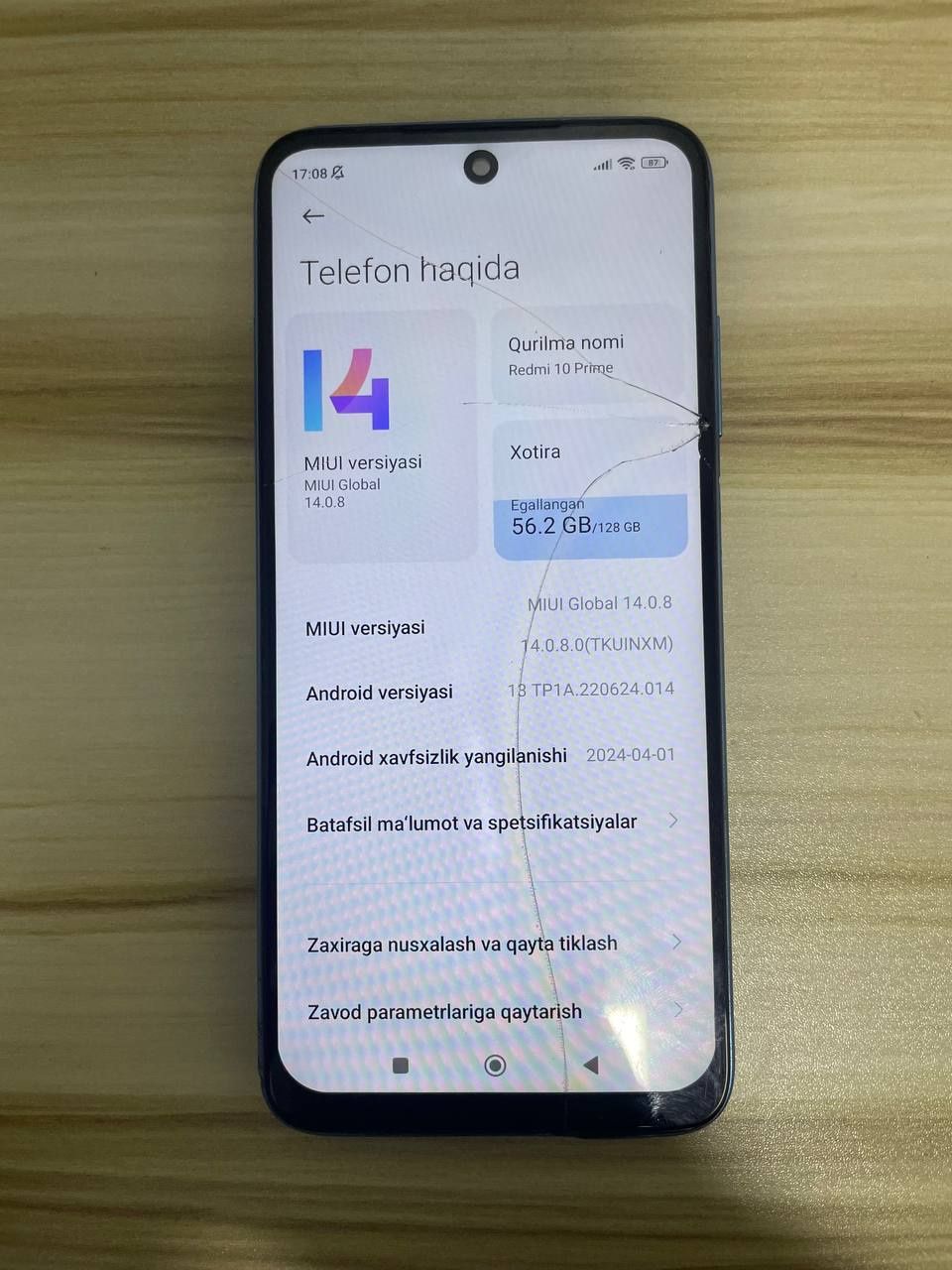 Redmi 10 Prime ko'k rangli