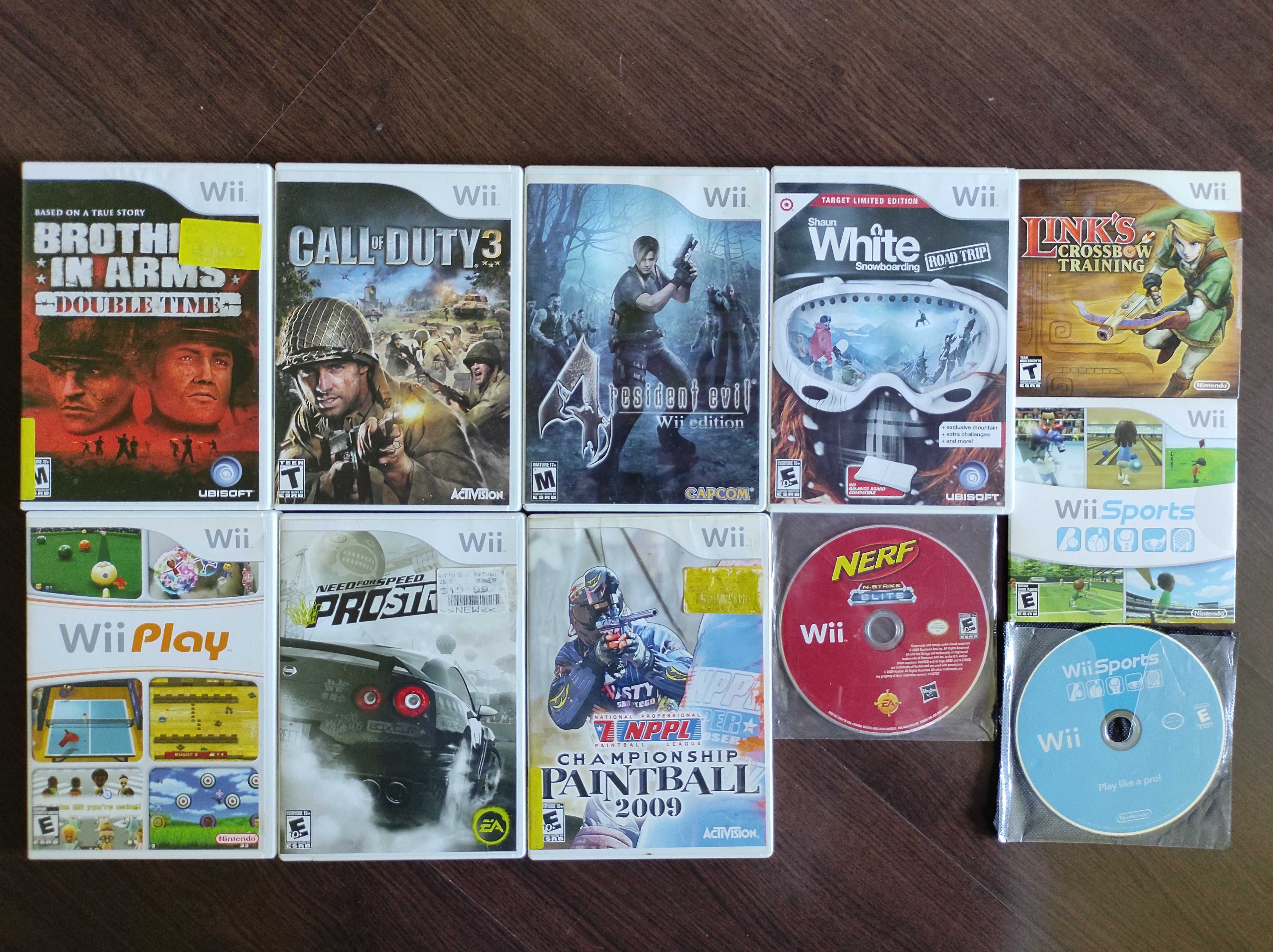 Wii NTSC Sports NFS Call Of Duty Paintball Nerf Resident Evil Wii Play