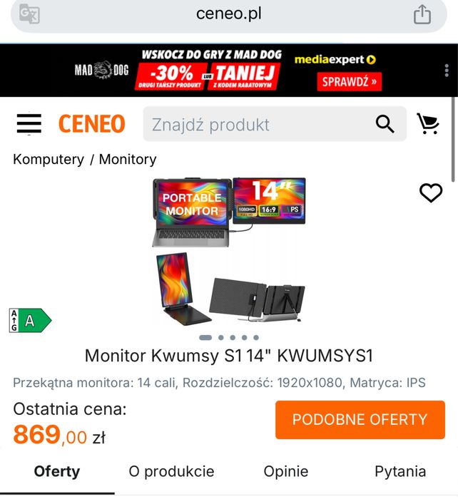 Monitor portabil - Dual Monitor 14” FullHD iPS - screen extender