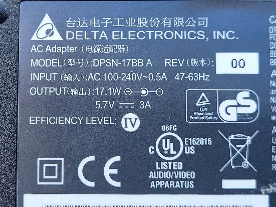 Sursa alimentare 5,7V 3A Delta Electronics audio/video