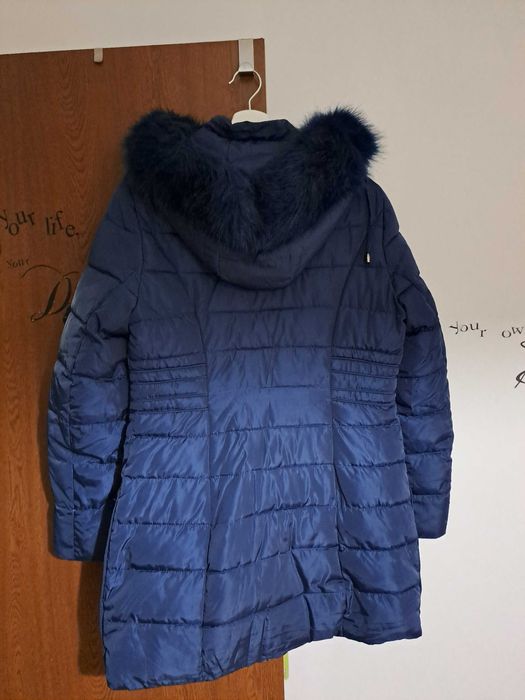 Geaca dama de culoare albastru metalizat 98 cm