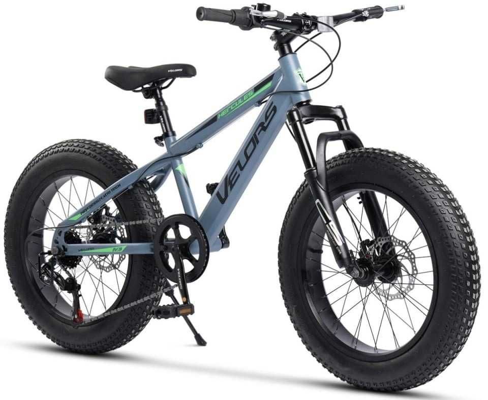 Bicicleta Copii Fat Bike Velors Hercules 20", Shimano,7 Viteze, Gri/Ve